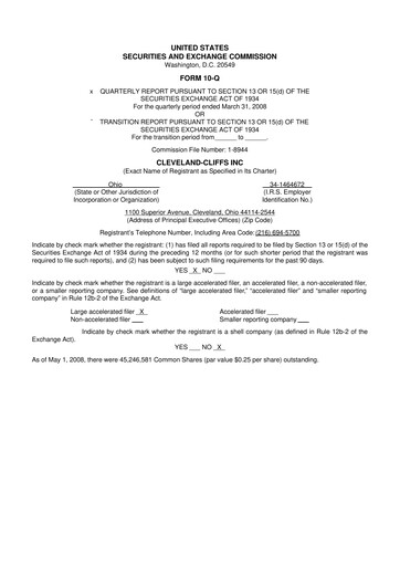 Thumbnail Cleveland-Cliffs 10-Q Quarterly Report FY 