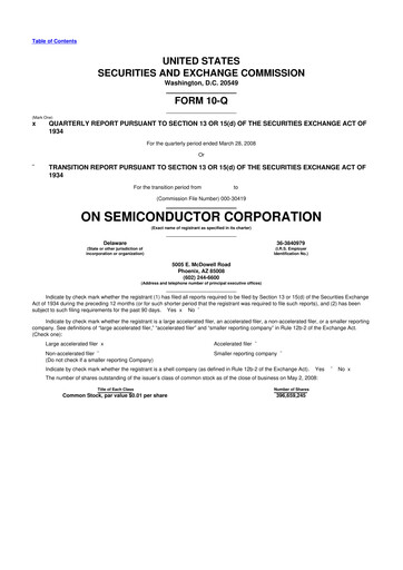 Thumbnail ON Semiconductor 10-Q Quarterly Report FY 