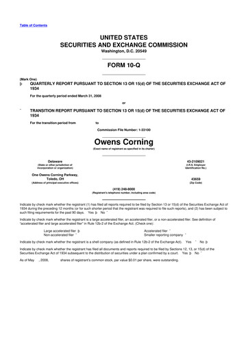 Thumbnail Owens Corning
 10-Q Quarterly Report FY 