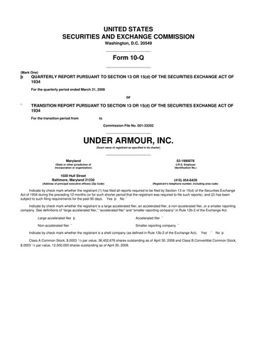 Thumbnail Under Armour
 10-Q Quarterly Report FY 