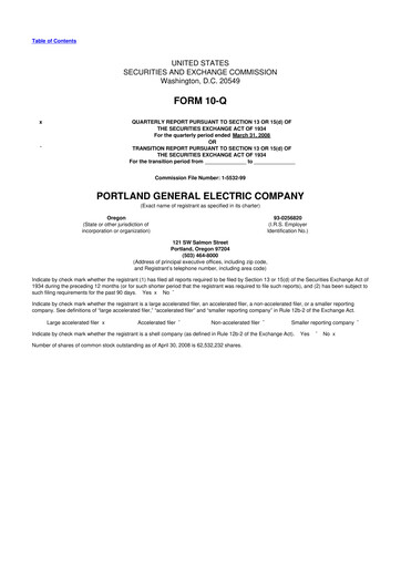 Thumbnail Portland General Electric
 10-Q Quarterly Report FY 