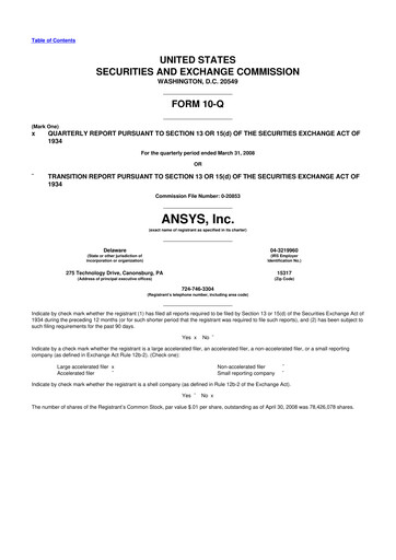 Thumbnail Ansys 10-Q Quarterly Report FY 
