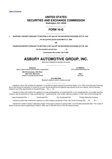 Thumbnail Asbury Automotive Group 10-Q Quarterly Report FY 