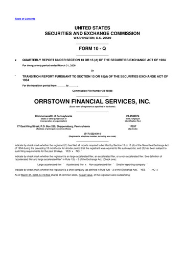 Miniature Orrstown Financial Services 10-Q Rapport trimestriel  