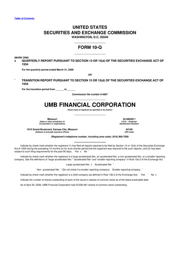 Thumbnail UMB Financial 10-Q Quarterly Report FY 