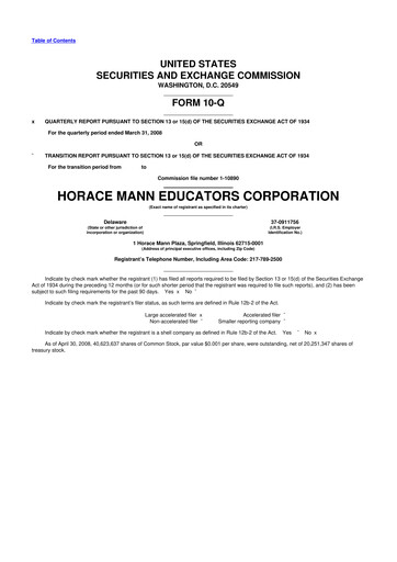 Thumbnail Horace Mann Educators 10-Q Quarterly Report FY 