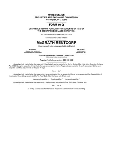 Miniature McGrath RentCorp
 10-Q Rapport trimestriel  