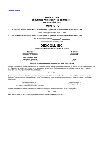 Thumbnail DexCom 10-Q Quarterly Report FY 