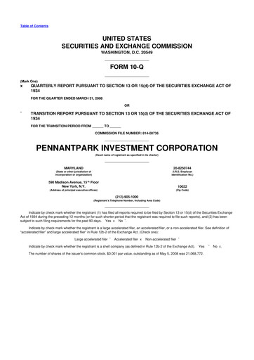 Thumbnail PennantPark Investment 10-Q Quarterly Report FY 