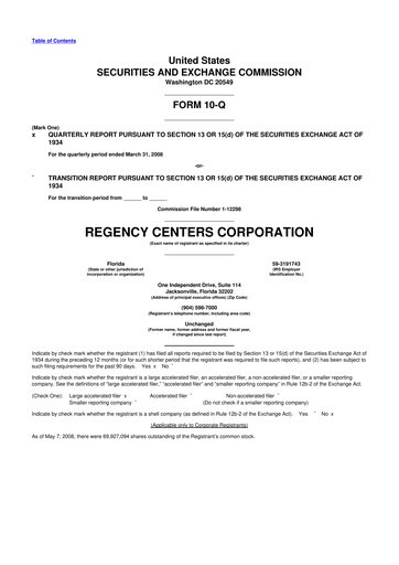 Thumbnail Regency Centers
 10-Q Quarterly Report FY 