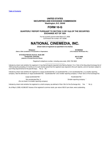 Thumbnail National CineMedia 10-Q Quarterly Report FY 