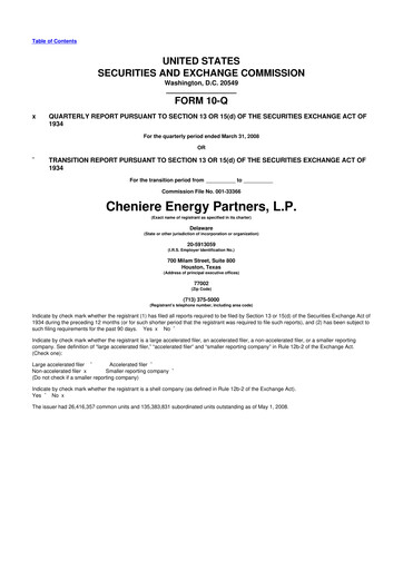 Thumbnail Cheniere Energy
Partners 10-Q Quarterly Report FY 