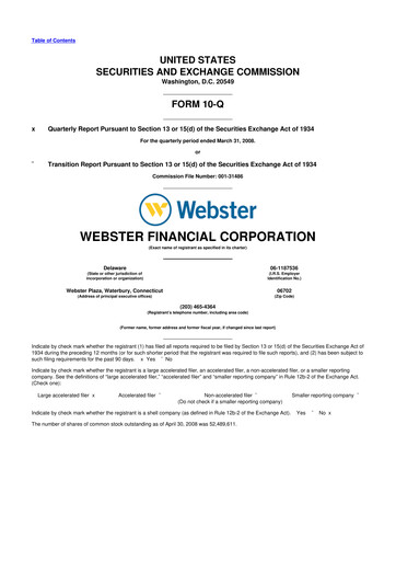 Thumbnail Webster Financial 10-Q Quarterly Report FY 