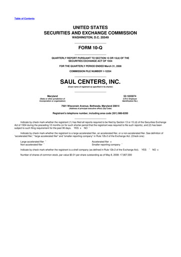 Thumbnail Saul Centers 10-Q Quarterly Report FY 