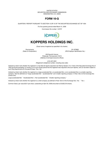 Vorschaubild Koppers Holdings 10-Q Quartalsbericht  