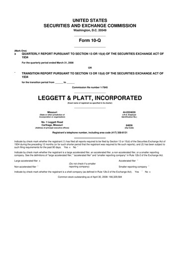 Miniature Leggett & Platt

 10-Q Rapport trimestriel  