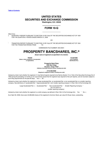 Thumbnail Prosperity Bancshares
 10-Q Quarterly Report FY 