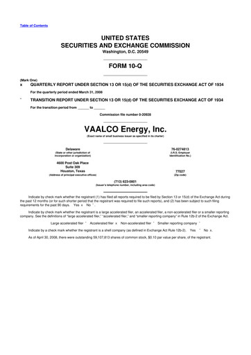 Miniature Vaalco Energy
 10-Q Rapport trimestriel  