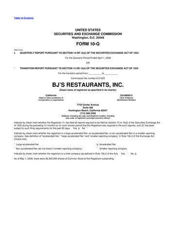 Thumbnail BJ's Restaurants
 10-Q Quarterly Report FY 