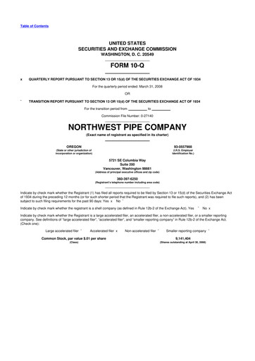 Miniature Northwest Pipe Company
 10-Q Rapport trimestriel  