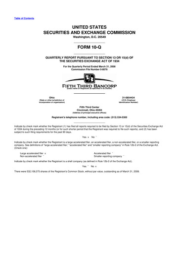 Thumbnail Fifth Third Bank
 10-Q Quarterly Report FY 