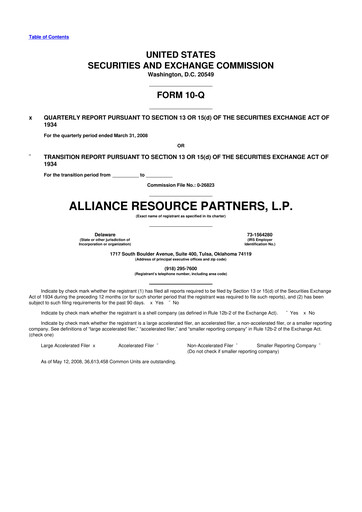 Miniature Alliance Resource Partners 10-Q Rapport trimestriel  