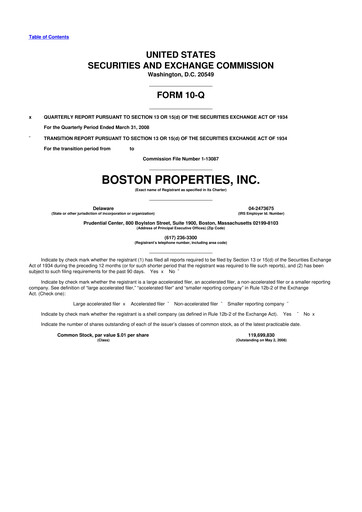 Thumbnail BXP, Inc.
 10-Q Quarterly Report FY 