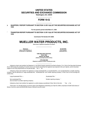 Miniature Mueller Water Products
 10-Q Rapport trimestriel  