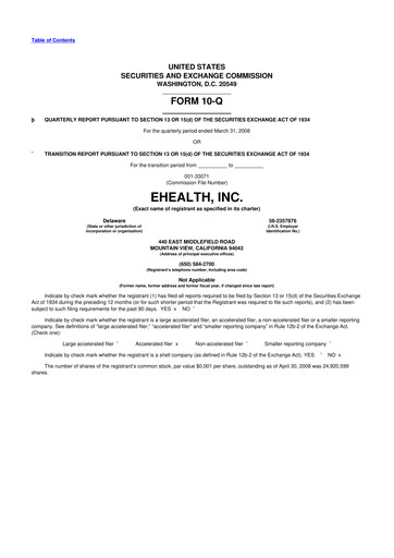 Miniature eHealth 10-Q Rapport trimestriel  