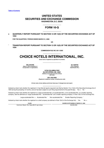Thumbnail Choice Hotels International 10-Q Quarterly Report FY 