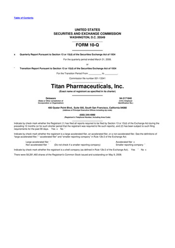 Thumbnail Titan Pharmaceuticals
 10-Q Quarterly Report FY 