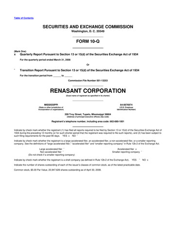 Thumbnail Renasant Corp 10-Q Quarterly Report FY 