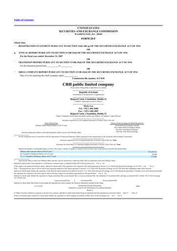 Thumbnail Cement Roadstone Holding
 20-F Annual Report 