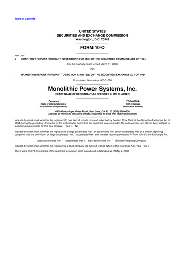 Thumbnail Monolithic Power Systems 10-Q Quarterly Report FY 