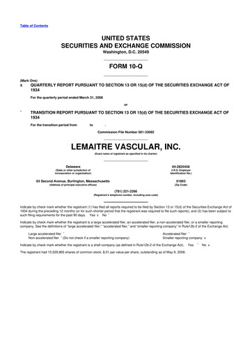 Miniature LeMaitre Vascular 10-Q Rapport trimestriel  
