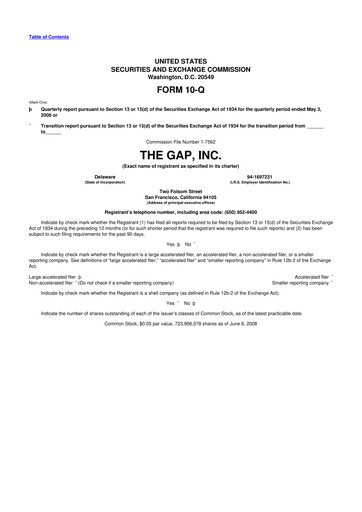 Thumbnail Gap Inc.
 10-Q Quarterly Report FY 