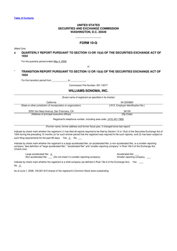 Thumbnail Williams-Sonoma 10-Q Quarterly Report FY 