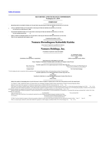 Thumbnail Nomura Holdings 20-F Annual Report 