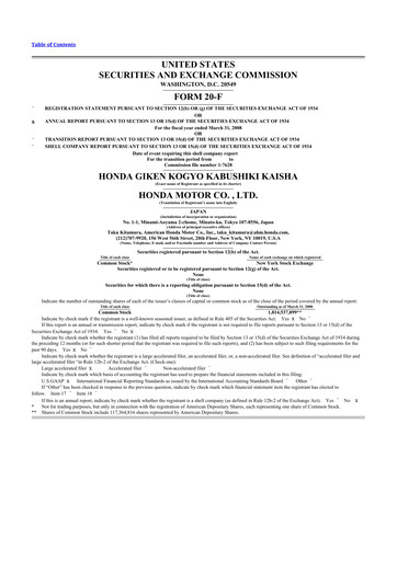 Thumbnail Honda 20-F Annual Report 