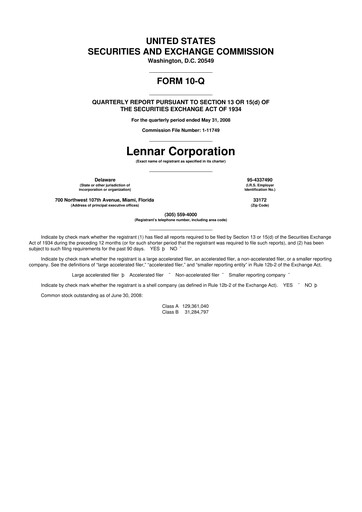 Thumbnail Lennar 10-Q Quarterly Report FY 