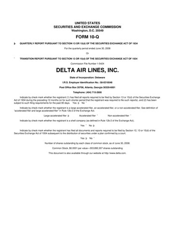 Thumbnail Delta Air Lines 10-Q Quarterly Report FY 
