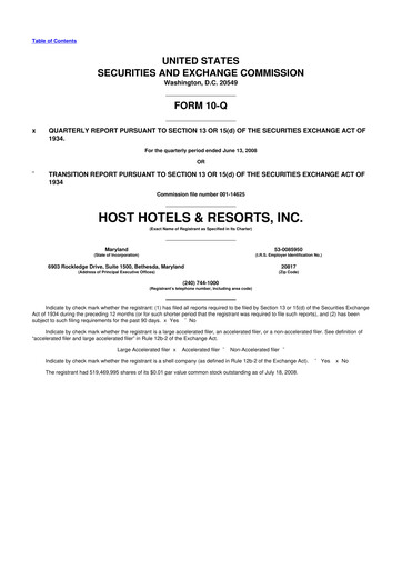 Thumbnail Host Hotels & Resorts
 10-Q Quarterly Report FY 