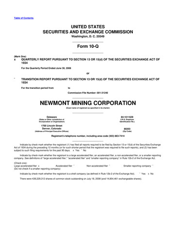Thumbnail Newmont 10-Q Quarterly Report FY 