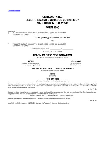 Thumbnail Union Pacific Corporation 10-Q Quarterly Report FY 