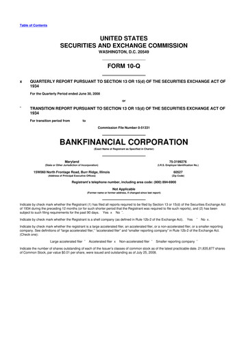 Thumbnail BankFinancial 10-Q Quarterly Report FY 