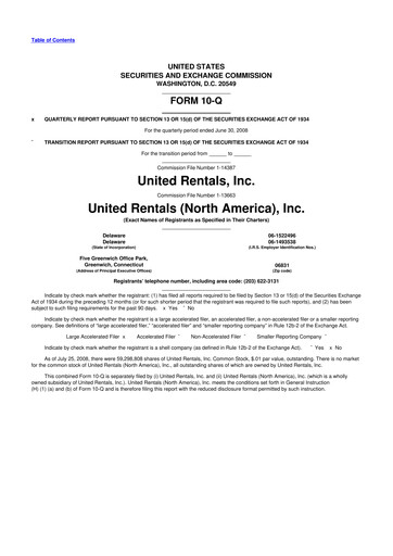 Thumbnail United Rentals
 10-Q Quarterly Report FY 