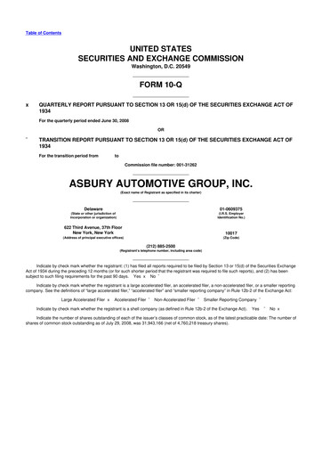 Thumbnail Asbury Automotive Group 10-Q Quarterly Report FY 