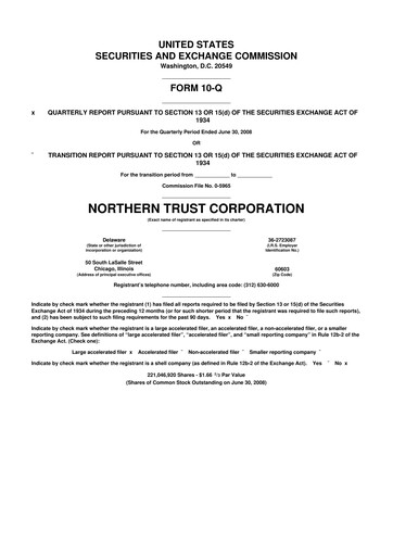 Thumbnail Northern Trust
 10-Q Quarterly Report FY 