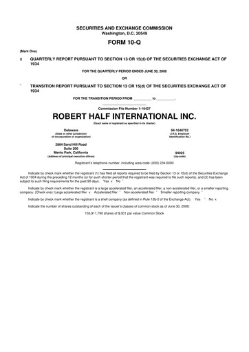 Thumbnail Robert Half 10-Q Quarterly Report FY 