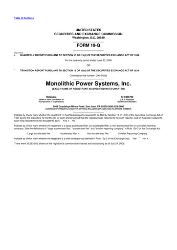 Thumbnail Monolithic Power Systems 10-Q Quarterly Report FY 
